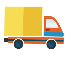 卸発送にも対応したトラックのイラスト。EC以外の個別発送にも対応可能