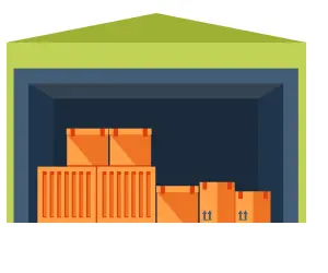 Amazon FBA納品に対応した倉庫と梱包箱のイラスト