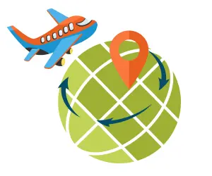 海外配送と通関業務に対応する飛行機と荷物のイラスト