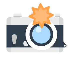 EC商品の写真撮影サービスを表すカメラと写真のイラスト