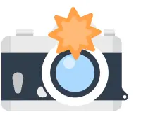 EC商品の写真撮影サービスを表すカメラと写真のイラスト