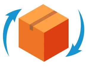 返品処理や再入庫対応を表す箱と矢印のイラスト