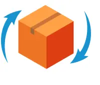 返品処理や再入庫対応を表す箱と矢印のイラスト