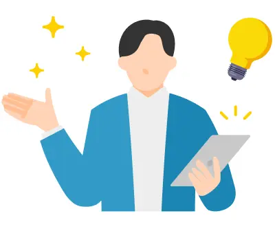 販路拡大やポップアップイベント支援を表す人物とアイデアのイラスト